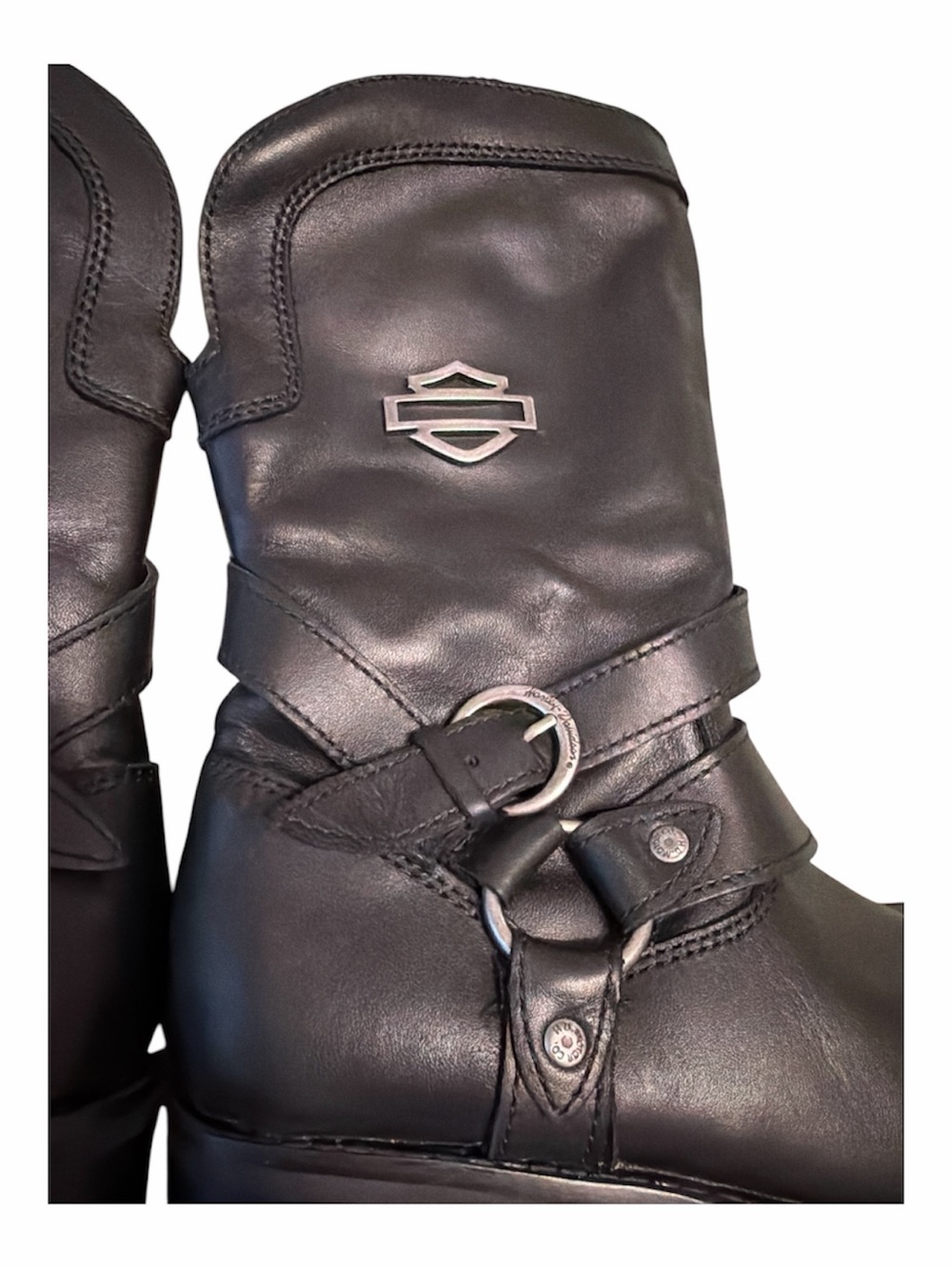 HARLEY DAVIDSON WOMEN'S SIZE 7 M 9.5" MOTORCYCLE BOOTS - ROUND TOE BLACK LEATHER